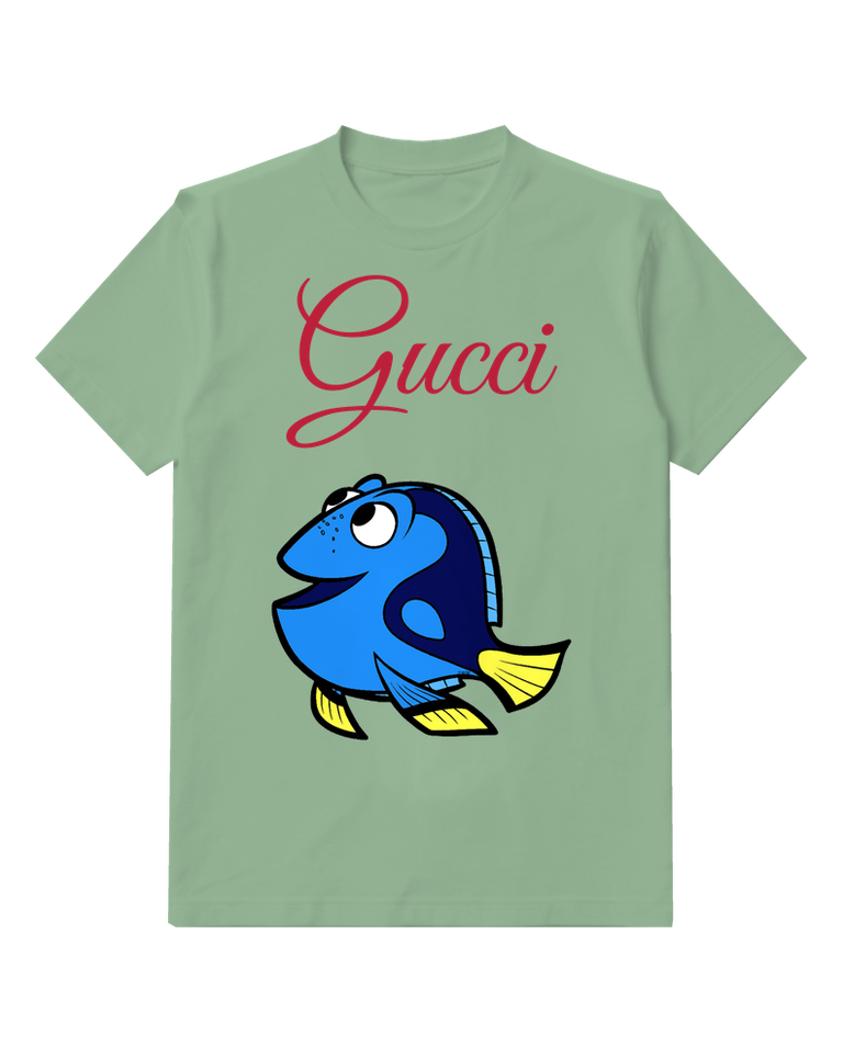 Sage Green Laughing Blue Fish Graphic T-Shirt - front product view