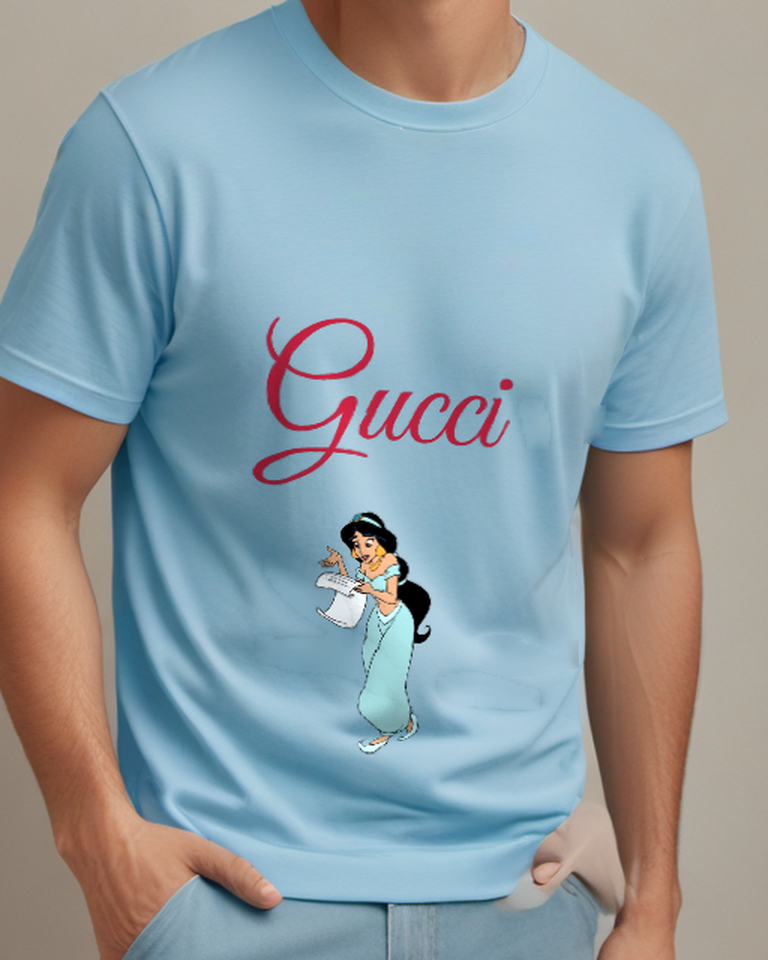 Sky Blue Jasmine Holding A Scroll Graphic T-Shirt - model wearing view