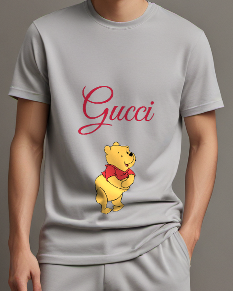 Light Gray Bear Folded Paws Graphic T-Shirt - model wearing view