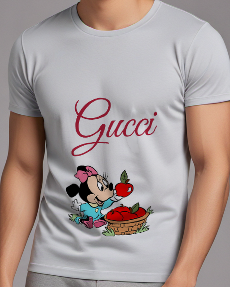 Light Gray Mouse Apple Harvest Graphic T-Shirt - model wearing view