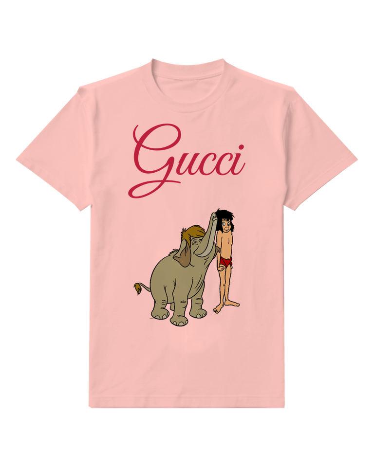 Blush Pink Mowgli Stands Beside Elephant Graphic T-Shirt - front product view