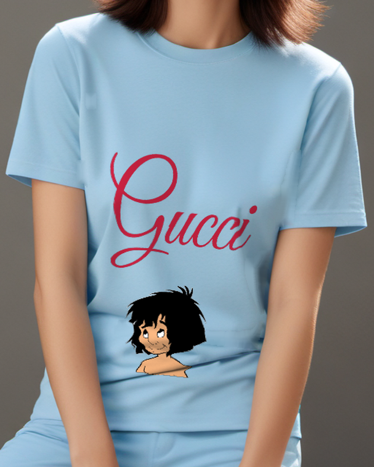 Sky Blue Mowgli Smiling Head Tilted Up Graphic T-Shirt - model wearing view