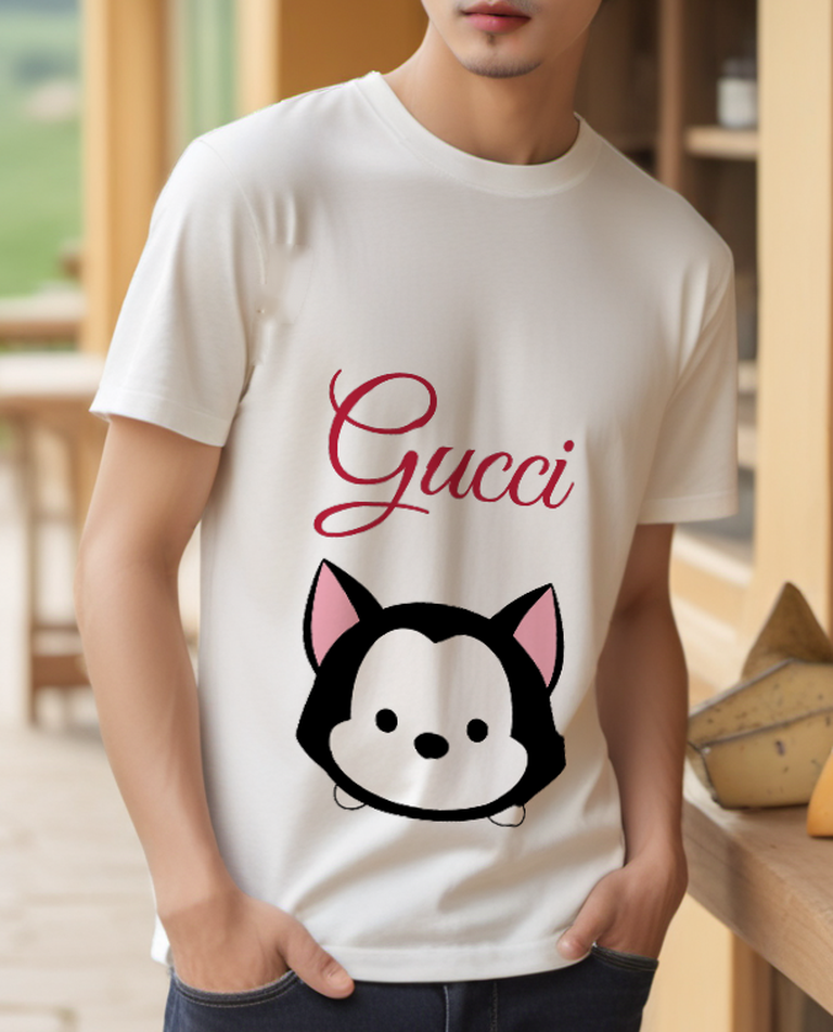 Ivory Rounded Black Cat Face Graphic T-Shirt - styled view 1
