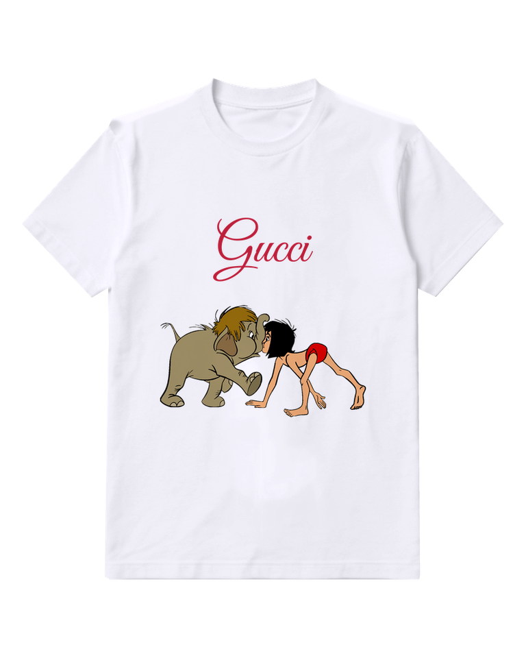 White Young Boy And Elephant In Playful Stance Graphic T-Shirt - front product view