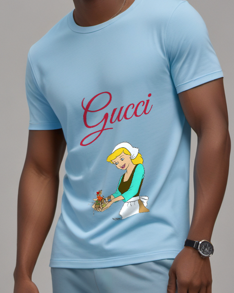 Sky Blue Cinderella Holds Mice In Cupped Hands Graphic T-Shirt - model wearing view