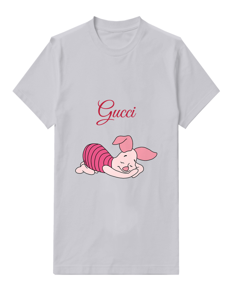 Light Gray Sleeping Piglet Chin On Paws Graphic T-Shirt - front product view