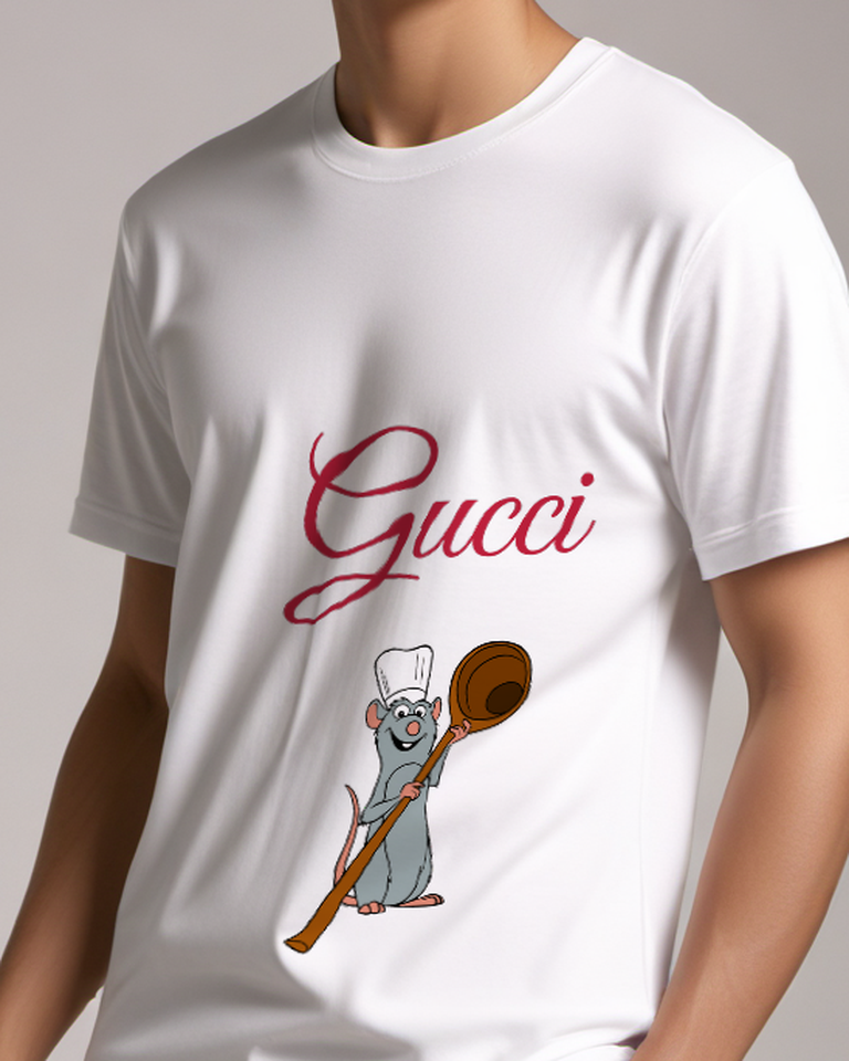 White Chef Rat Spoon Graphic T-Shirt - model wearing view
