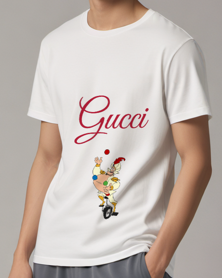 White Genie Juggling On Unicycle Graphic T-Shirt - model wearing view