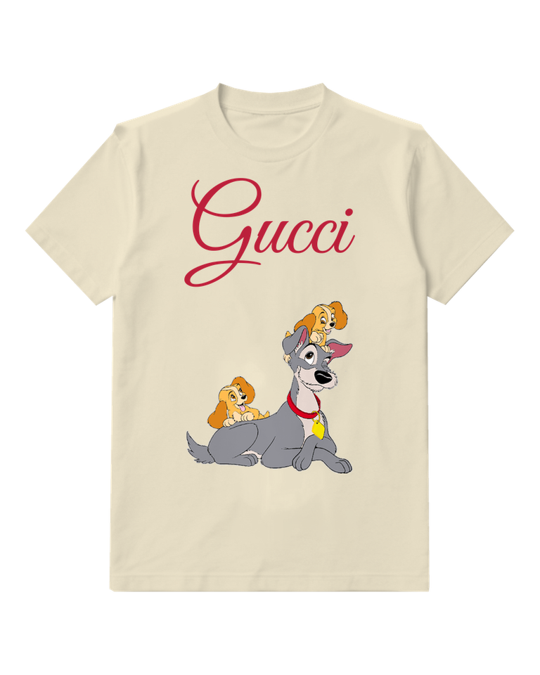 Ivory Gray Dog And Puppies Graphic T-Shirt - front product view