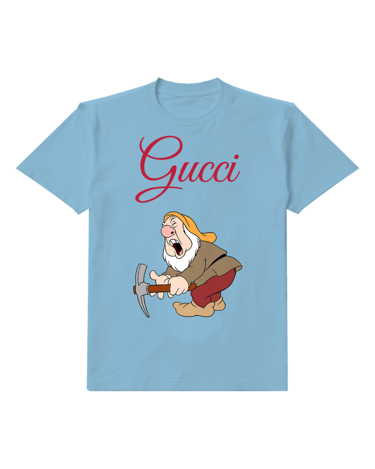 Sky Blue Sneezy Crouching Yelling With Pickaxe Graphic T-Shirt - front product view