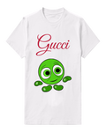 White Green Round Faced Cartoon Character Graphic T-Shirt - front product view