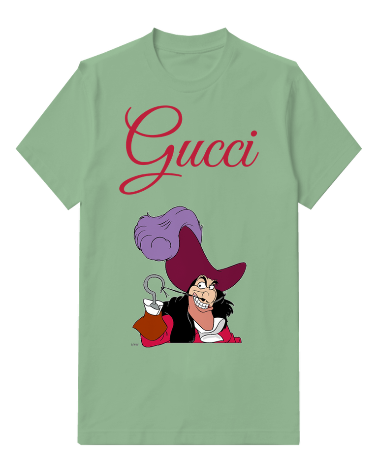Sage Green Captain Hook Smiling Holding Hook Graphic T-Shirt - front product view
