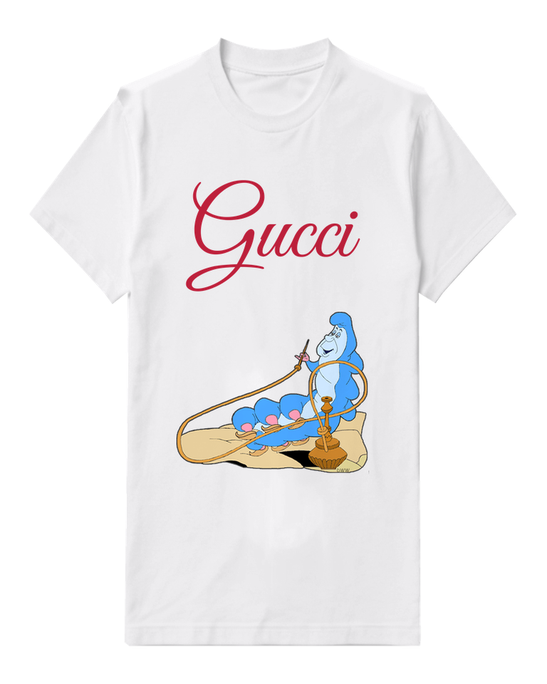 White Caterpillar Mushroom Seat Graphic T-Shirt - front product view