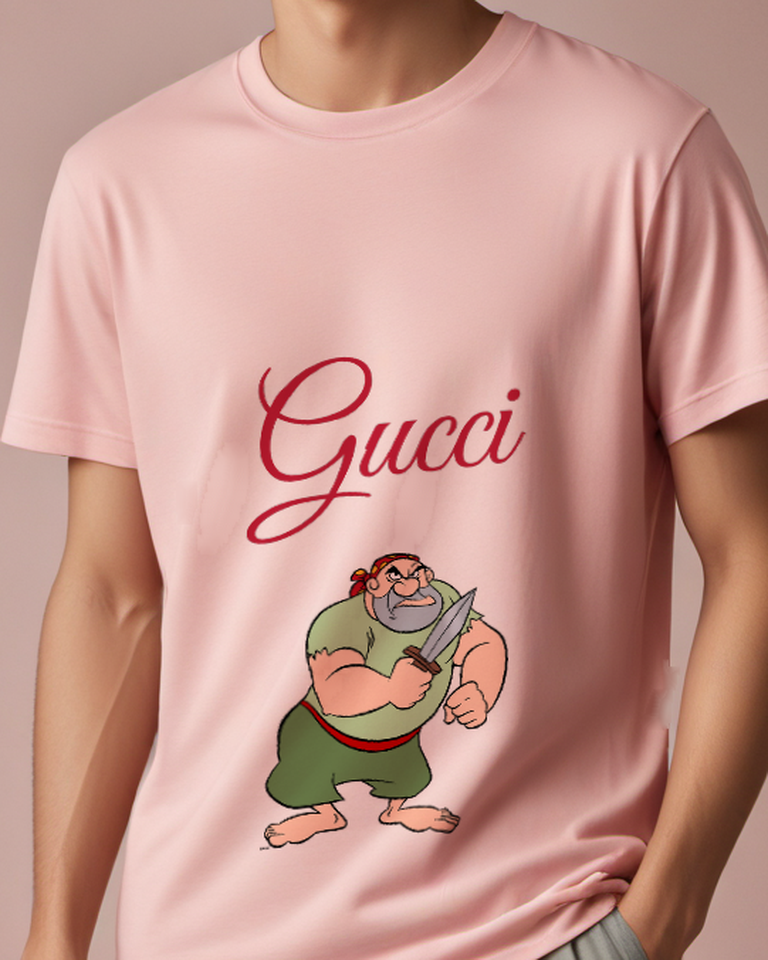 Blush Pink Bearded Pirate Holding Dagger Graphic T-Shirt - model wearing view