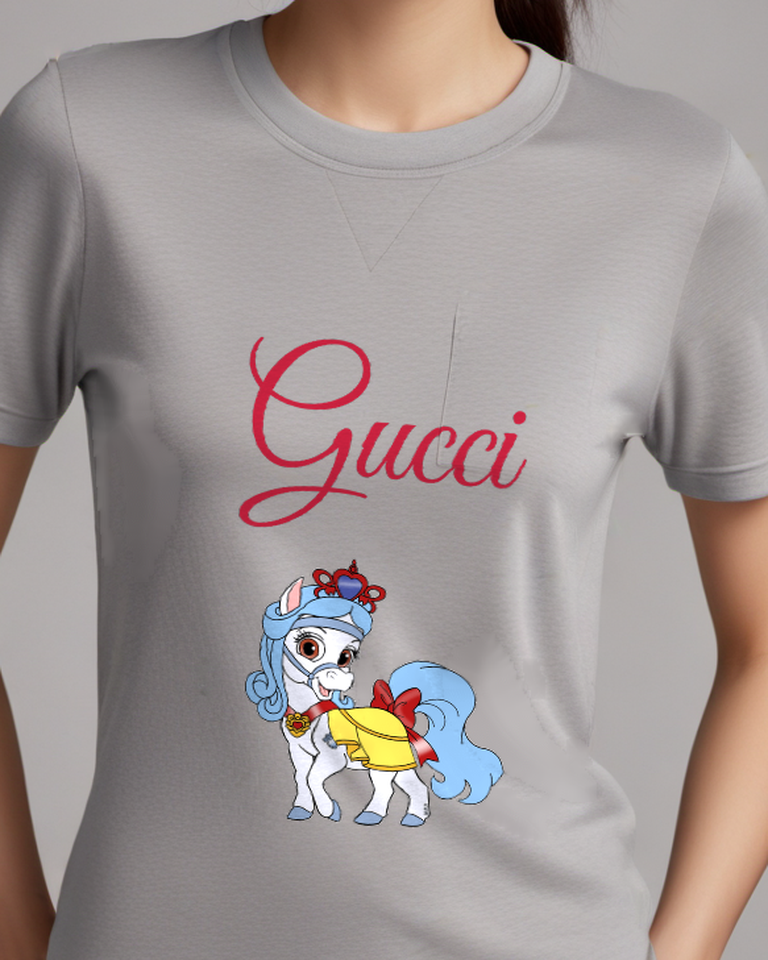 Gray Blue Pony In Yellow Dress Graphic T-Shirt - model wearing view