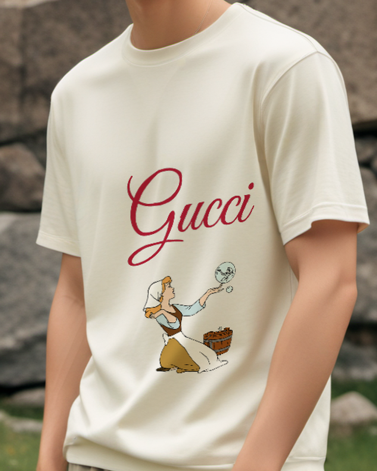 Ivory Cinderella Kneels Bubbles Float Above Graphic T-Shirt - model wearing view