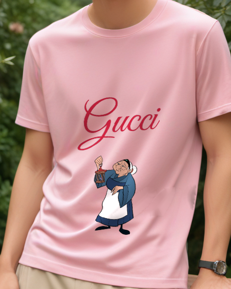 Blush Pink Apron Elder Raising Finger Graphic T-Shirt - model wearing view