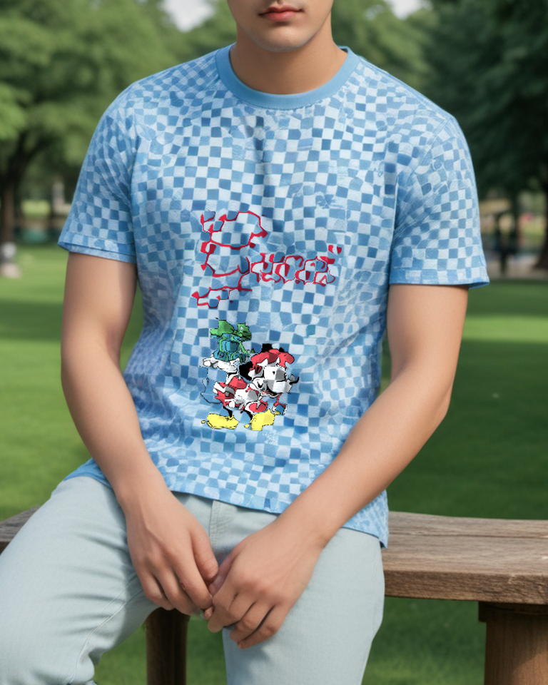 Sky Blue Santa Mouse With Gifts Graphic T-Shirt - styled view 3
