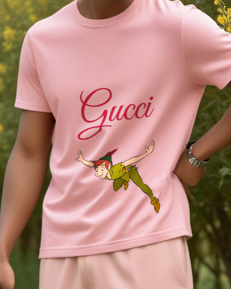 Blush Pink Peter Pan Flying Mid Air Graphic T-Shirt - model wearing view