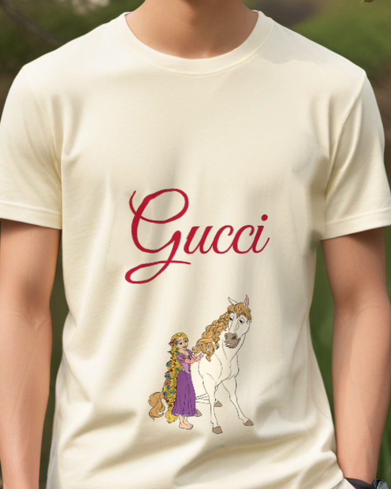 Ivory Princess Beside Tall White Horse Graphic T-Shirt - model wearing view