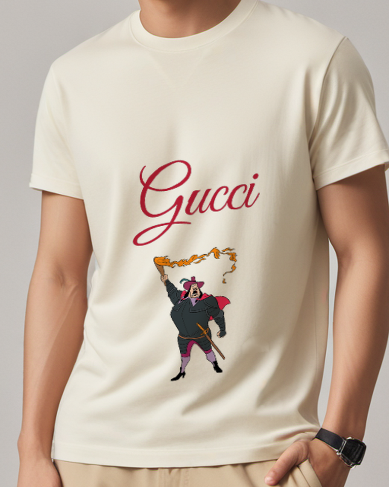 Ivory Purple Caped Figure Swinging Rope Graphic T-Shirt - model wearing view