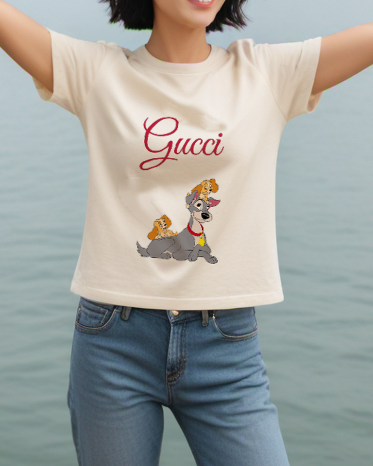 Ivory Gray Dog And Puppies Graphic T-Shirt - styled view 3