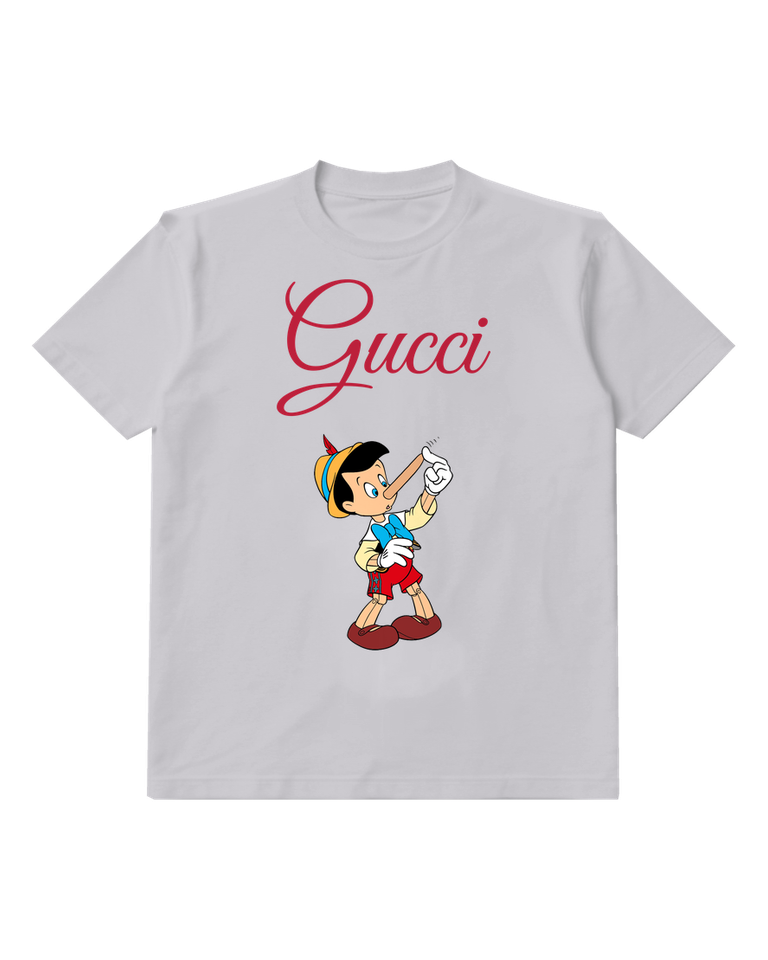 Light Gray Pinocchio Pointing Nose Upward Graphic T-Shirt - front product view