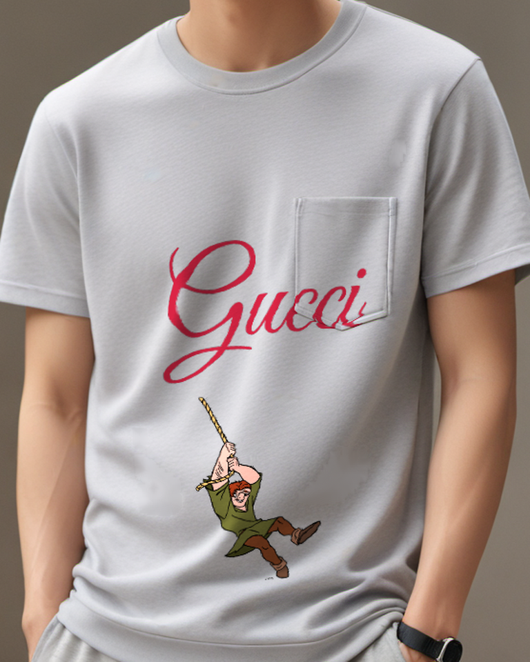 Light Gray Quasimodo Swinging On Rope Graphic T-Shirt - model wearing view