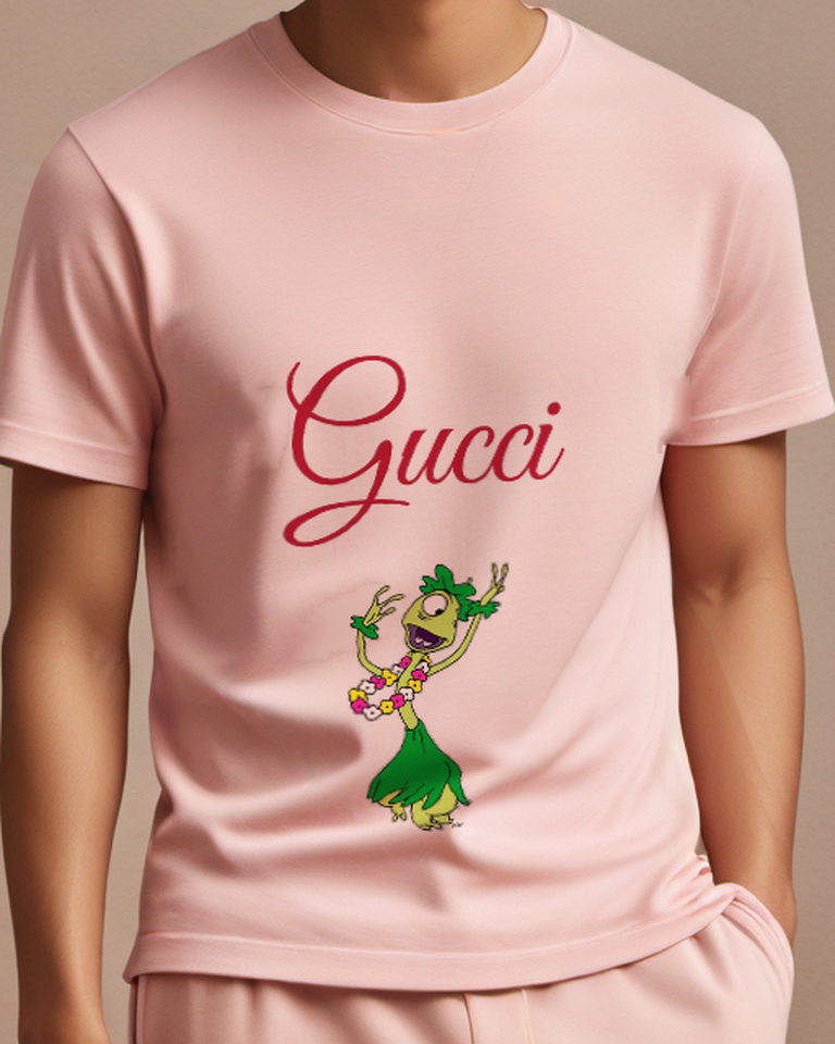 Blush Pink Pleakley Hula Dancing Joyfully Graphic T-Shirt - model wearing view
