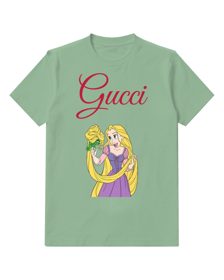 Sage Green Rapunzel Holds Chameleon In Hair Graphic T-Shirt - front product view