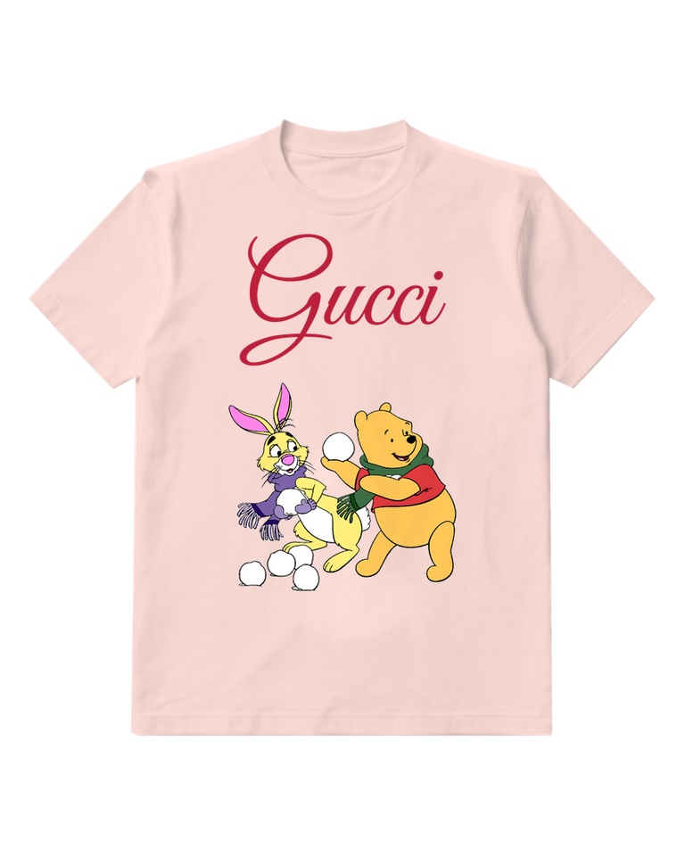 Blush Pink Bear Rabbit Snowballs Graphic T-Shirt - front product view