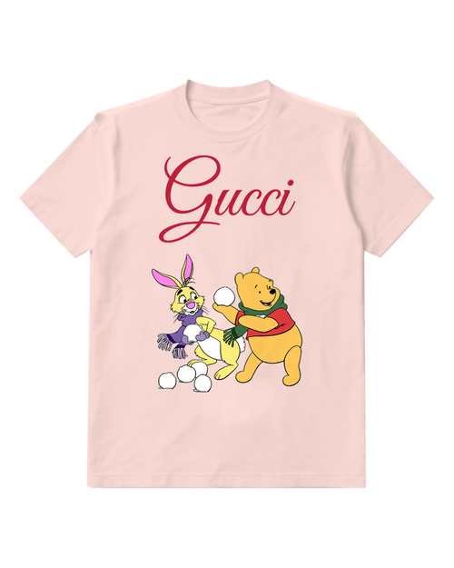 Blush Pink Bear Rabbit Snowballs Graphic T-Shirt - front product view