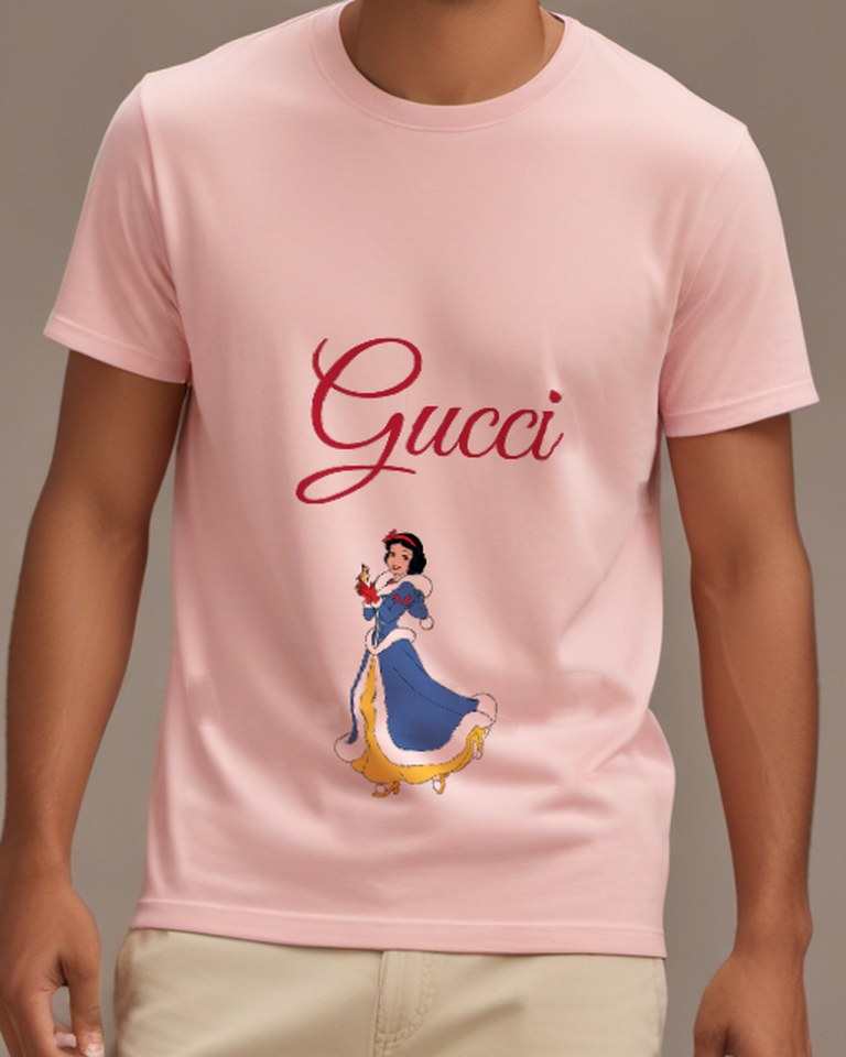 Blush Pink Snow White Holding Bird In Hand Graphic T-Shirt - model wearing view