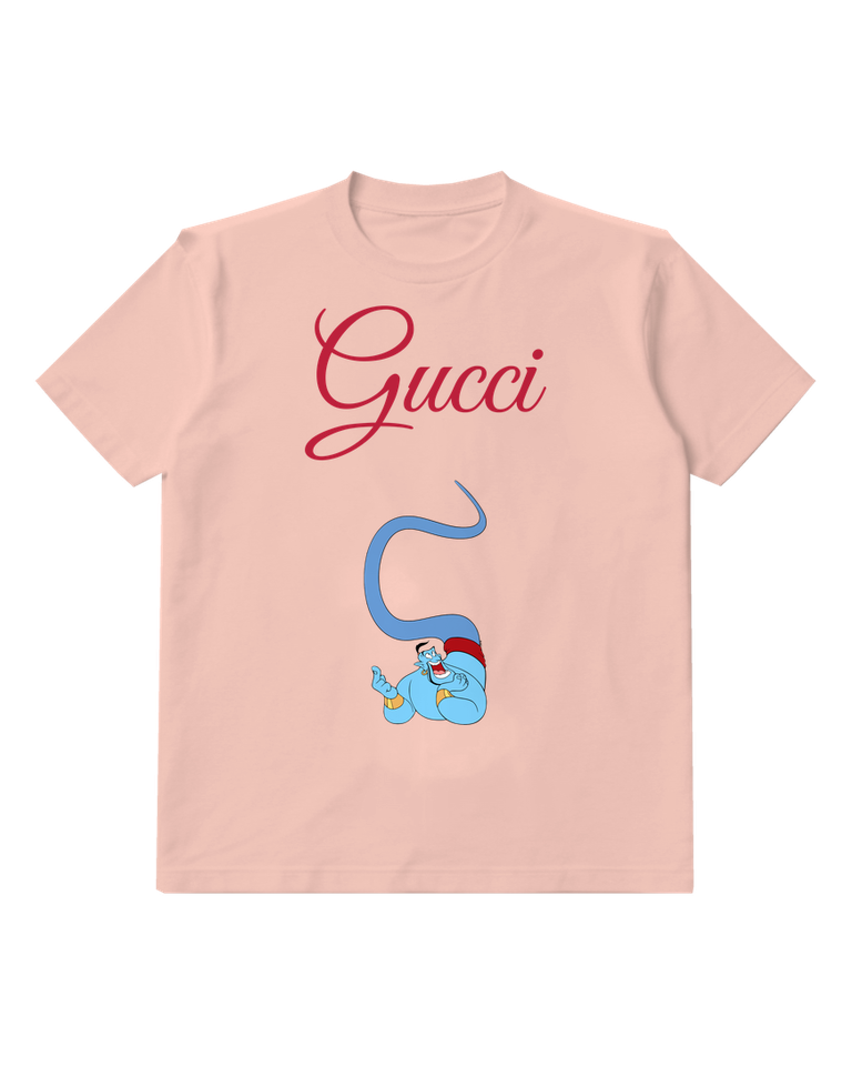 Blush Pink Blue Genie Crouching Long Tail Graphic T-Shirt - front product view
