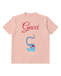 Blush Pink Blue Genie Crouching Long Tail Graphic T-Shirt - front product view