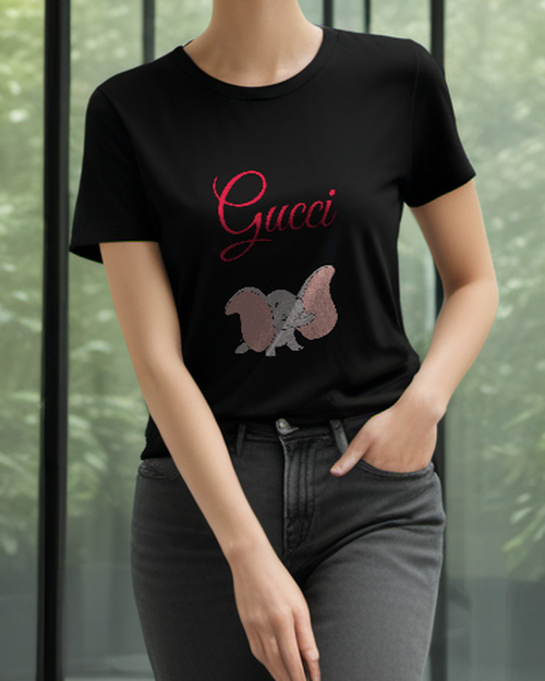 Black Pink Eared Baby Elephant Graphic T-Shirt - styled view 1