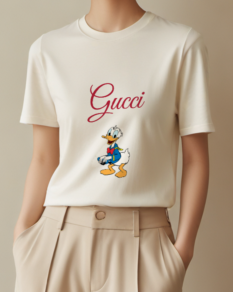 Ivory Donald Duck Holding Hat Graphic T-Shirt - model wearing view