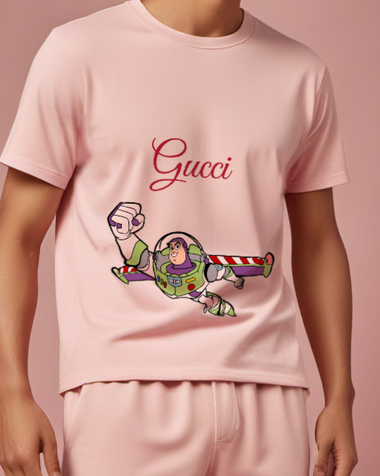 Blush Pink Space Ranger Flying Fist Forward Graphic T-Shirt - model wearing view