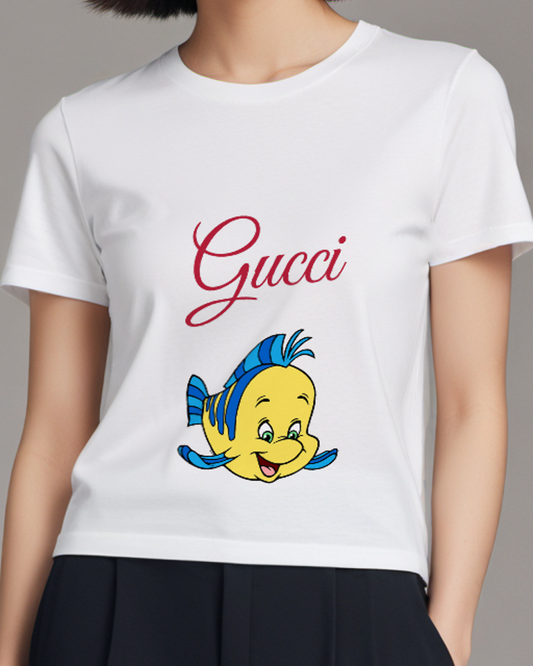 White Smiling Yellow Fish Graphic T-Shirt - model wearing view