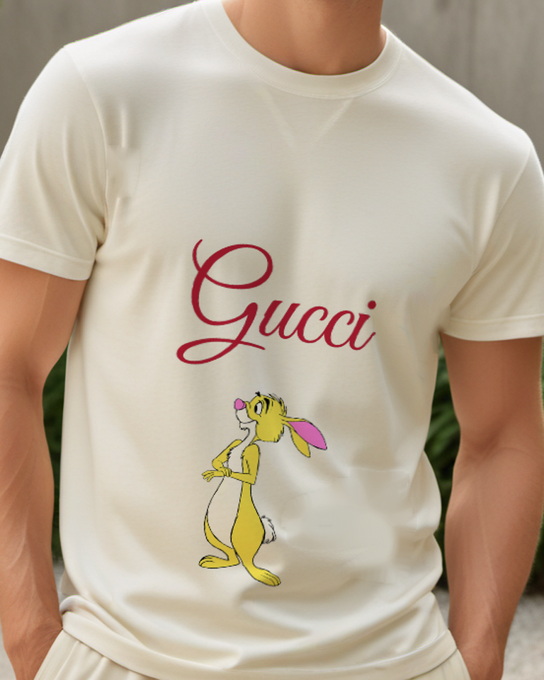 Ivory Yellow Rabbit Standing Upright Graphic T-Shirt - model wearing view
