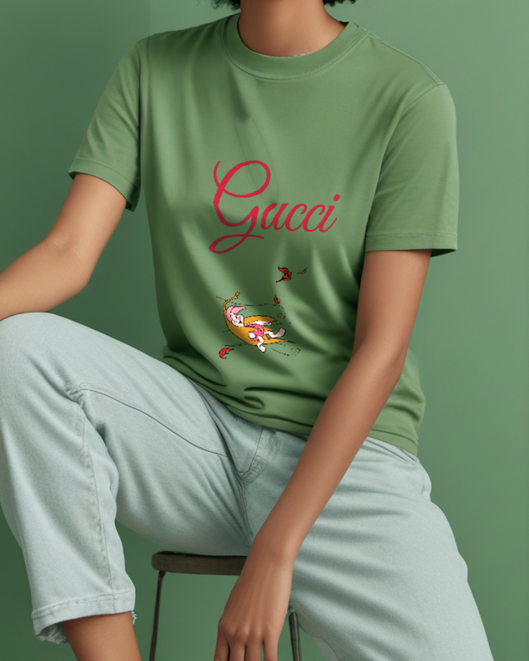 Sage Green Windblown Leaf Piglet Graphic T-Shirt - styled view 3
