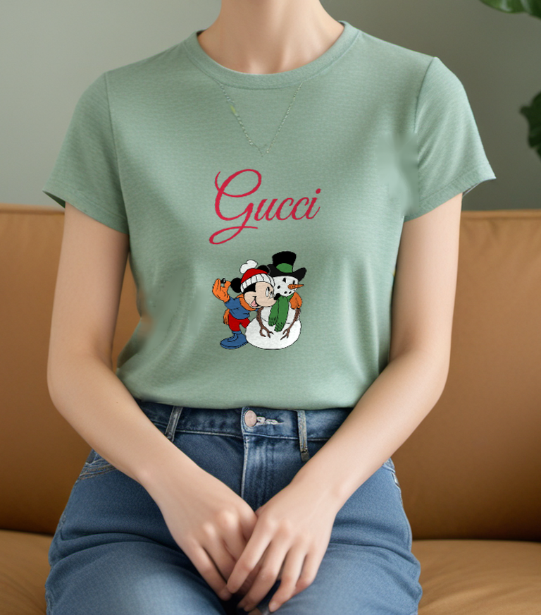 Sage Green Snowman Holiday Mouse Graphic T-Shirt - styled view 3