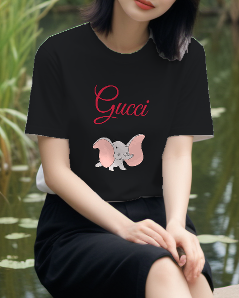 Black Pink Eared Baby Elephant Graphic T-Shirt - styled view 4