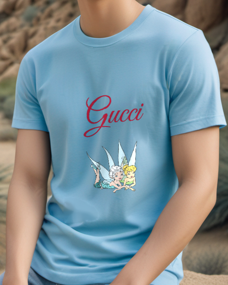 Dusty Blue Tinker Bell And Fairy Companion Graphic T-Shirt - model wearing view