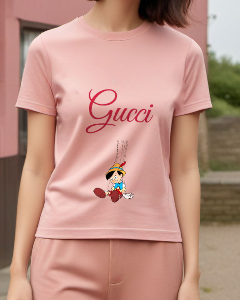 Blush Pink Puppet Boy Hanging From Strings Graphic T-Shirt - model wearing view