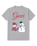 Light Gray Purple Hippo And Snowman Together Graphic T-Shirt - front product view