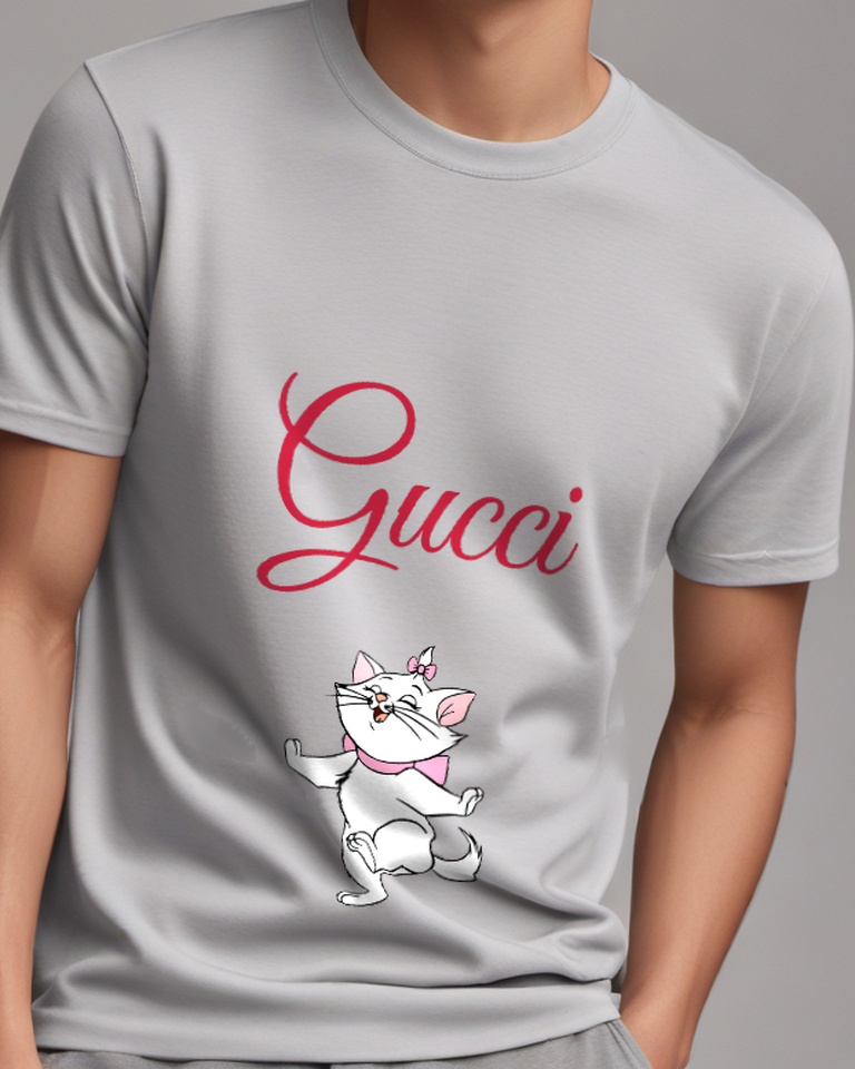 Light Gray White Kitten Dance Graphic T-Shirt - model wearing view