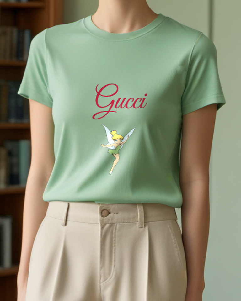 Sage Green Fairy Balancing On Pointed Toe Graphic T-Shirt - model wearing view