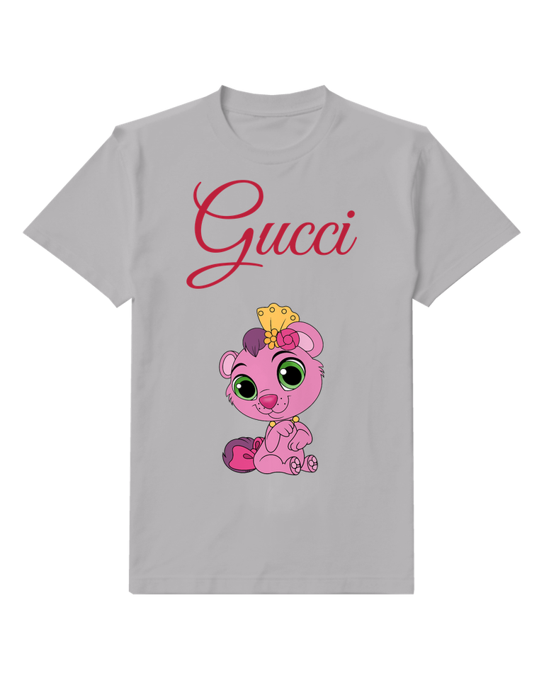 Gray Pink Cub Sitting Upright Graphic T-Shirt - front product view
