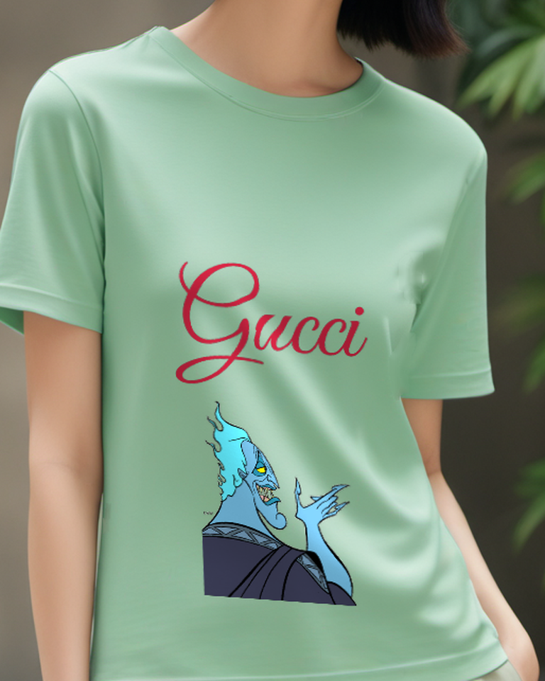Sage Green Blue Skinned Villain With Flame Hair Graphic T-Shirt - model wearing view